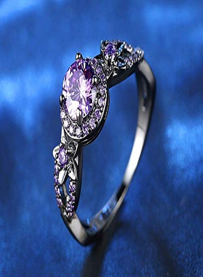 MAIHAO Fashion Rings White Fire Opal CZ Fashion Round Purple Amethyst Ring Women's 10KT Black Gold Filled Wedding AAA Cubic Zirconia Jewelry Size 6-10 (US Code 7) - Image 3